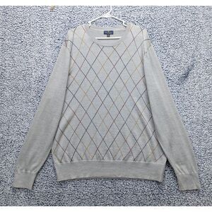 Brooks Brothers 100% Merino Wool Pullover Sweater Mens XL Golf Argyle Knit Gray